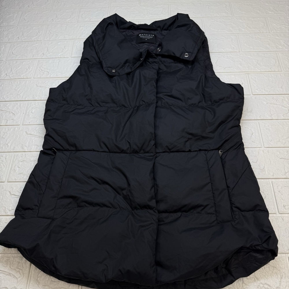 Athleta Women Black Downtown Puffer Vest Down Fill Mid-Length Size Medium